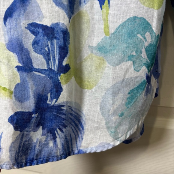 Chico’s No Iron Top Blouse 100% Linen 3 XL 16 Floral Button Up Resortwear Coast - Picture 6 of 7